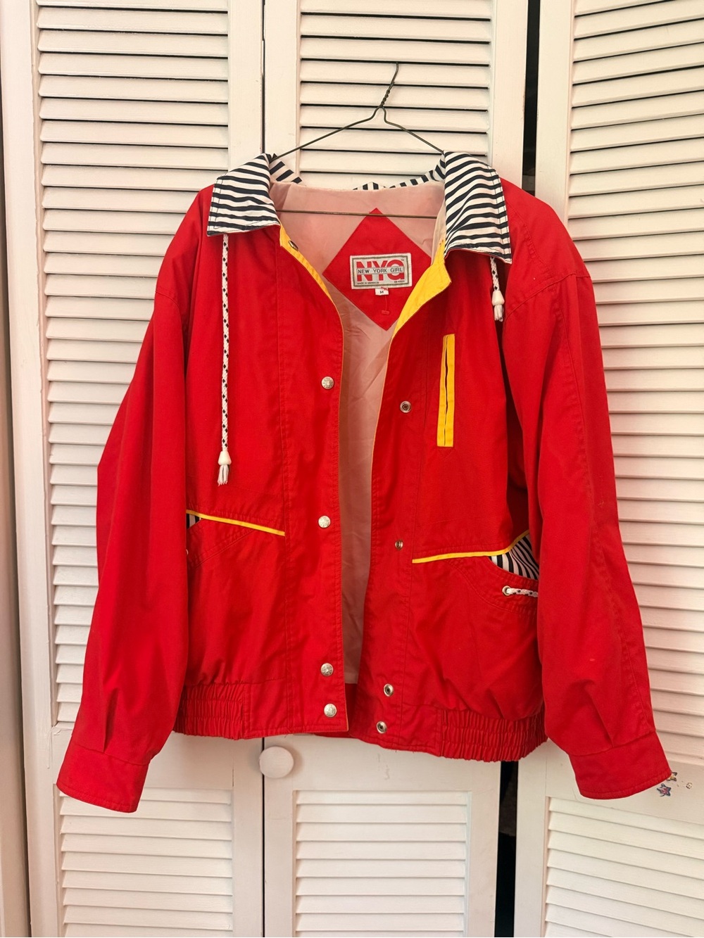 NYC Red Windbreaker Jacket with Yellow Trim